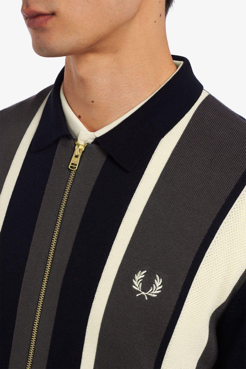 Navy Fred Perry Striped Zip-Through Cardigan Men's Knitwear | PH 1323LISH